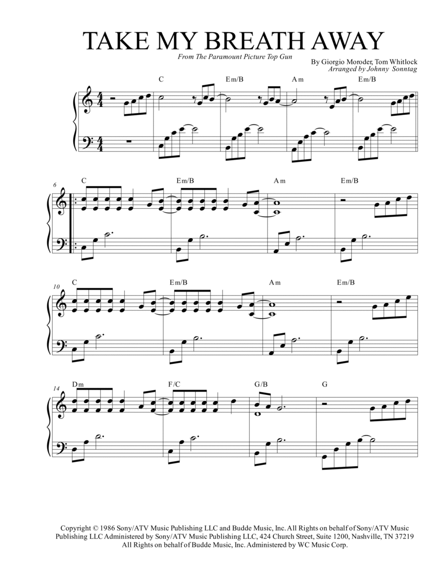 Take My Breath Away (love Theme) Piano Solo scores gallery preview page 1
