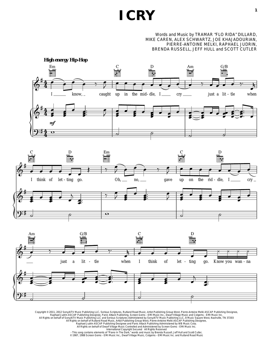I Cry Piano, Vocal, Guitar scores gallery preview page 1