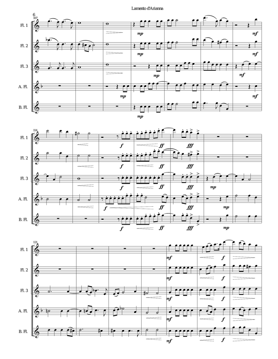 Lamento d'Arianna for flute quintet Flute Solo scores gallery preview page 6