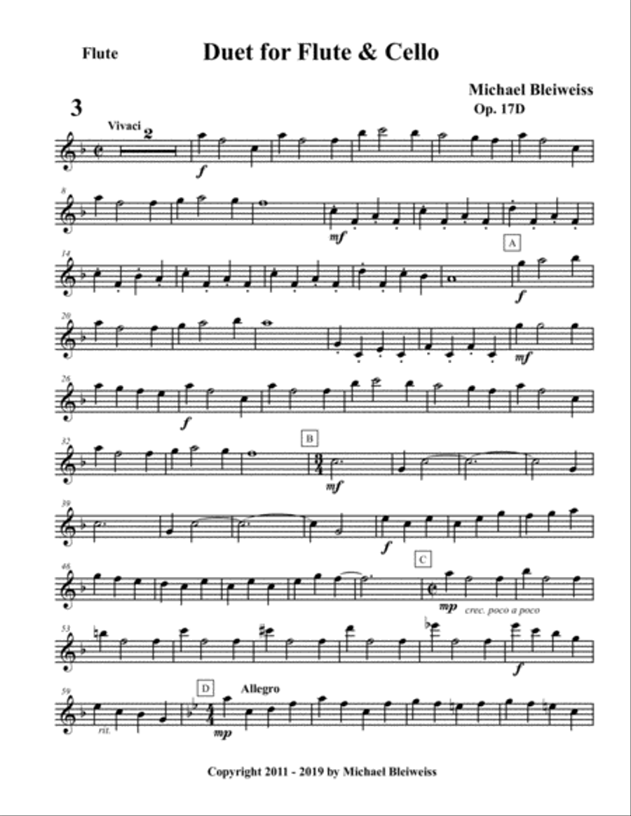 Duet Op. 17D for Flute and Cello Flute scores gallery preview page 6