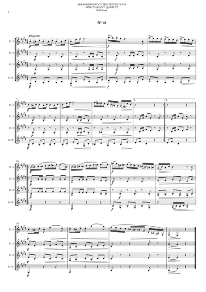 ARRANGEMENT OF THE PETITS DUOS FOR CLARINET QUARTET Nº 47 & 48 image number null
