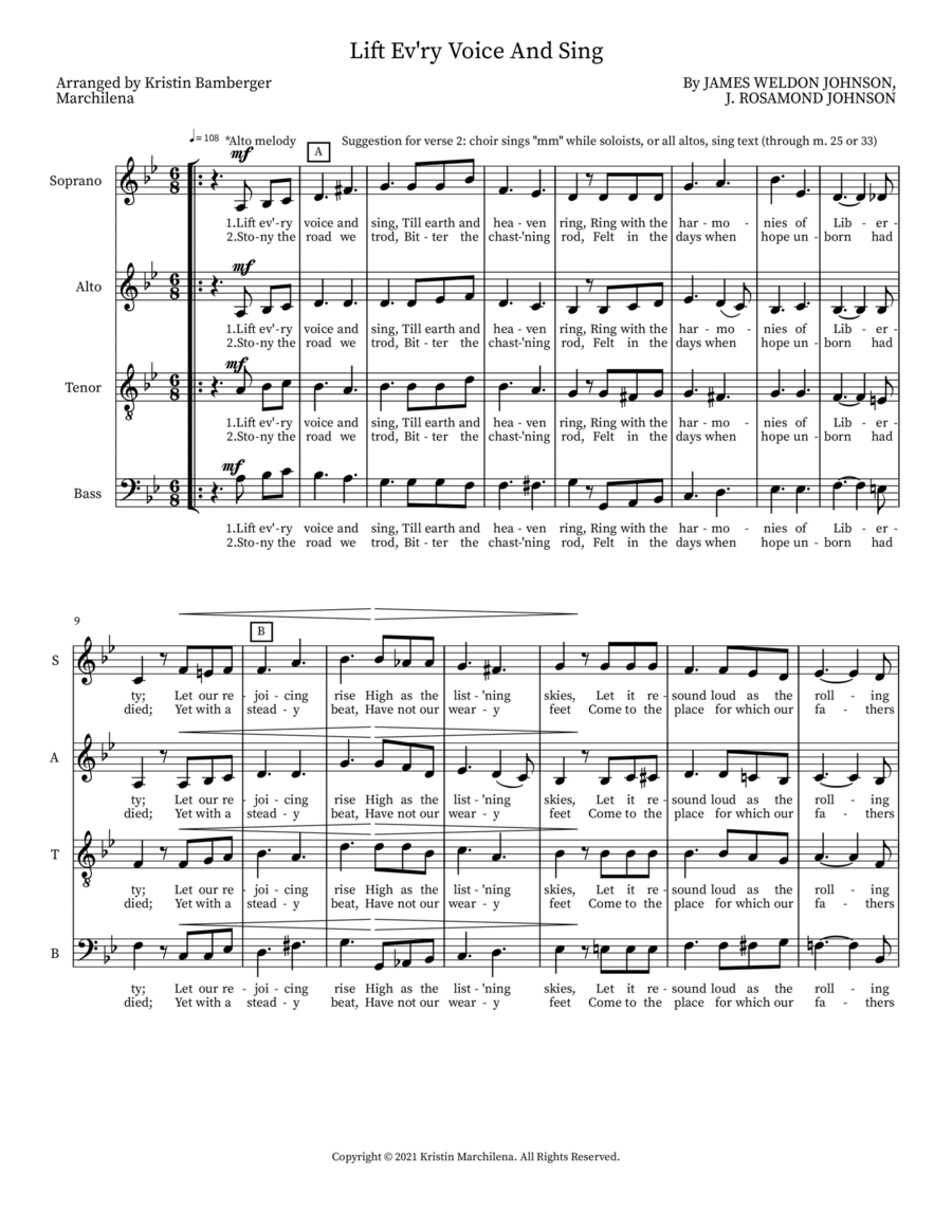 Lift Ev'ry Voice And Sing 4-Part scores gallery preview page 1