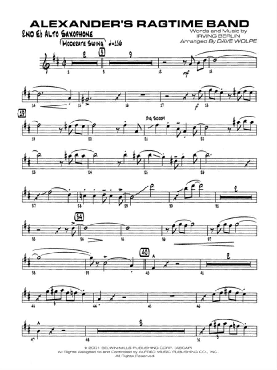Alexander's Ragtime Band: 2nd E-flat Alto Saxophone Jazz Ensemble scores gallery preview page 1