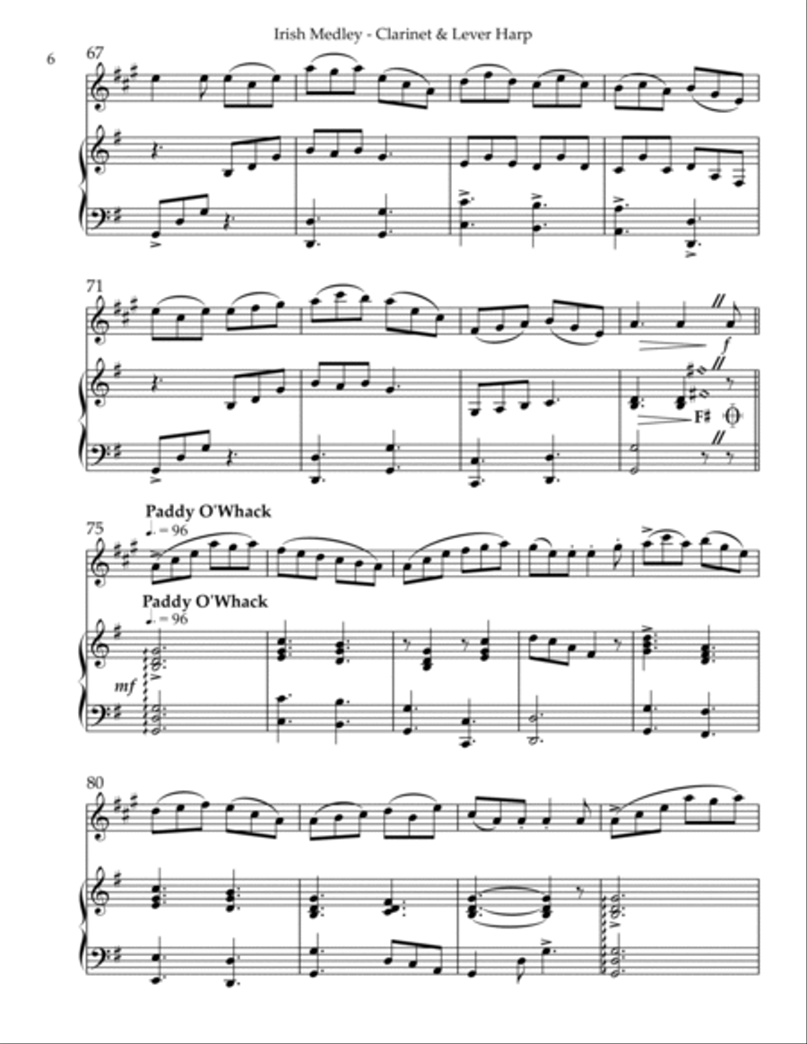 Irish Medley, Duet for Bb Clarinet & Lever Harp B-Flat Clarinet scores gallery preview page 6