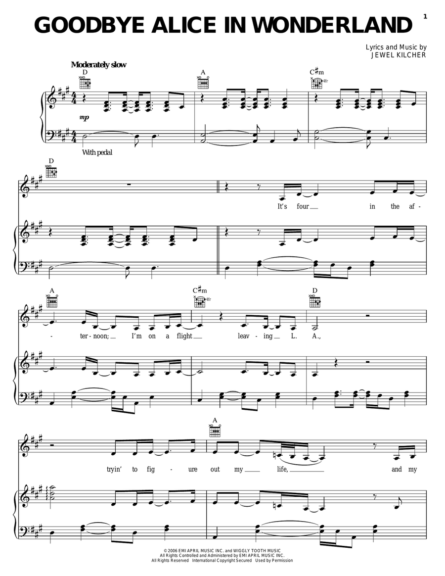 Goodbye Alice In Wonderland Piano, Vocal, Guitar scores gallery preview page 1
