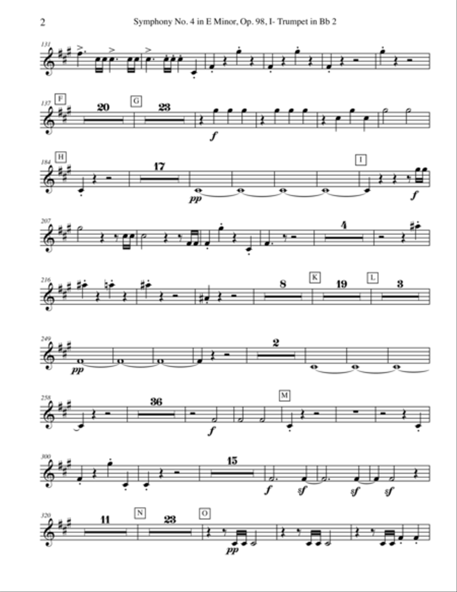 Brahms Symphony No. 4, Movement I - Trumpet in Bb 2 (Transposed Part), Op. 98 B-Flat Trumpet scores gallery preview page 2