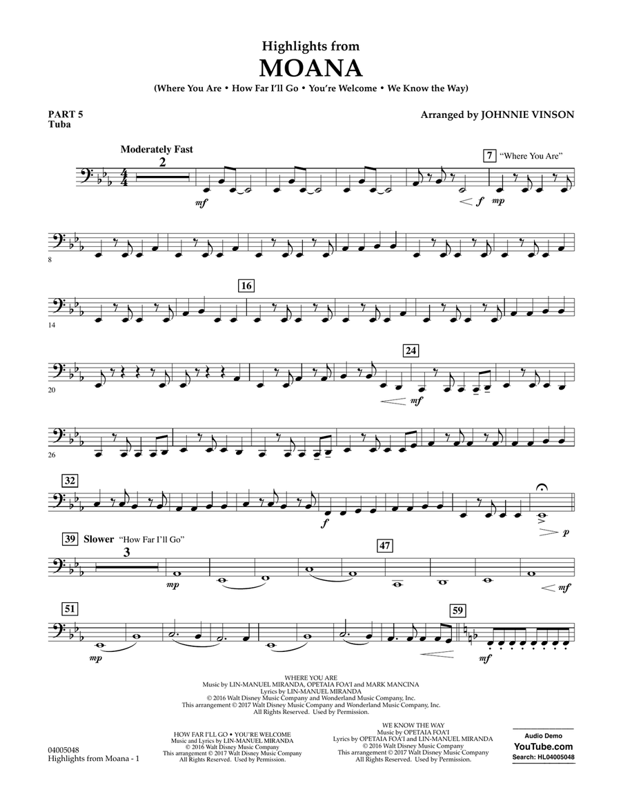 Highlights from Moana - Pt.5 - Tuba Concert Band scores gallery preview page 1