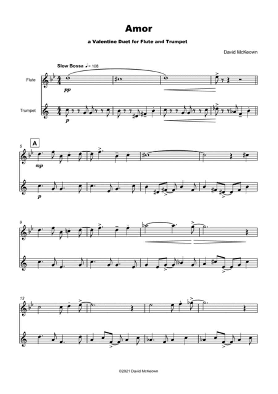 Amor, (Portuguese for Love), Flute and Trumpet Duet Flute scores gallery preview page 2