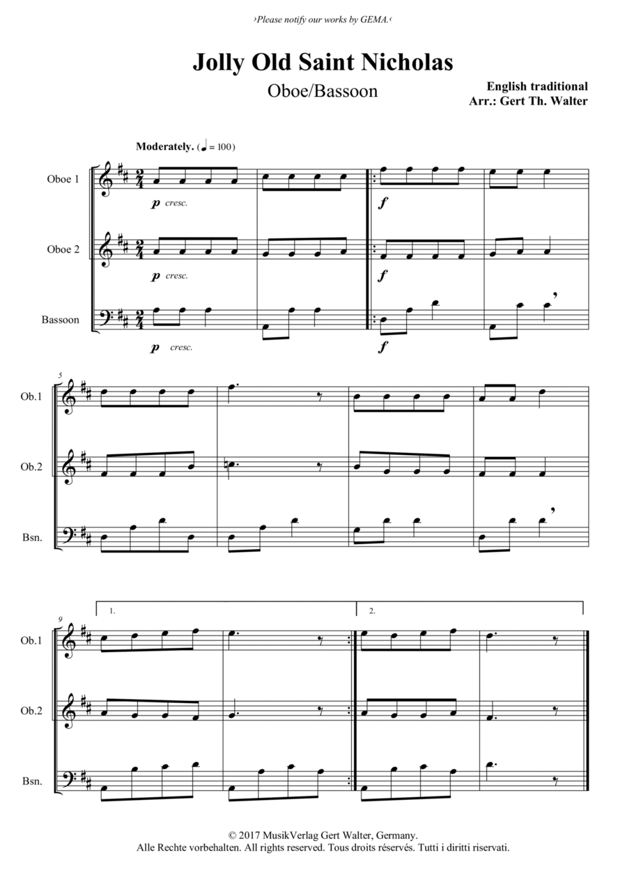 Jolly Old Saint Nicholas Woodwind Duet scores gallery preview page 1