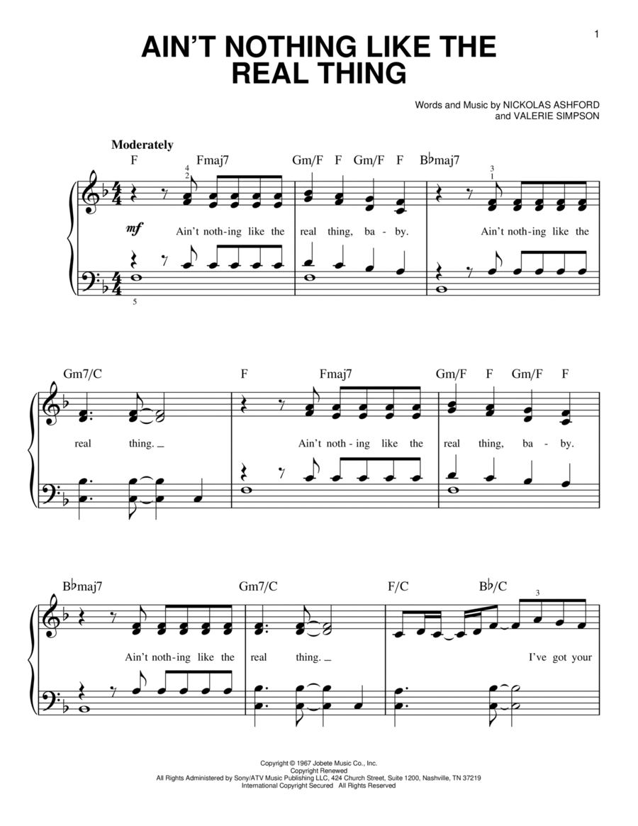 Ain't Nothing Like The Real Thing Easy Piano scores gallery preview page 1