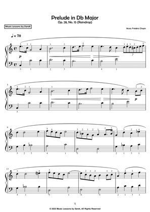 Prelude in Db Major (EASY PIANO) Op. 28, No. 15 (Raindrop) [Frédéric Chopin]