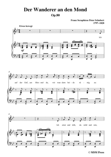 Schubert-Der Wanderer an den Mond,Op.80,in g minor,for Voice&Piano image number null