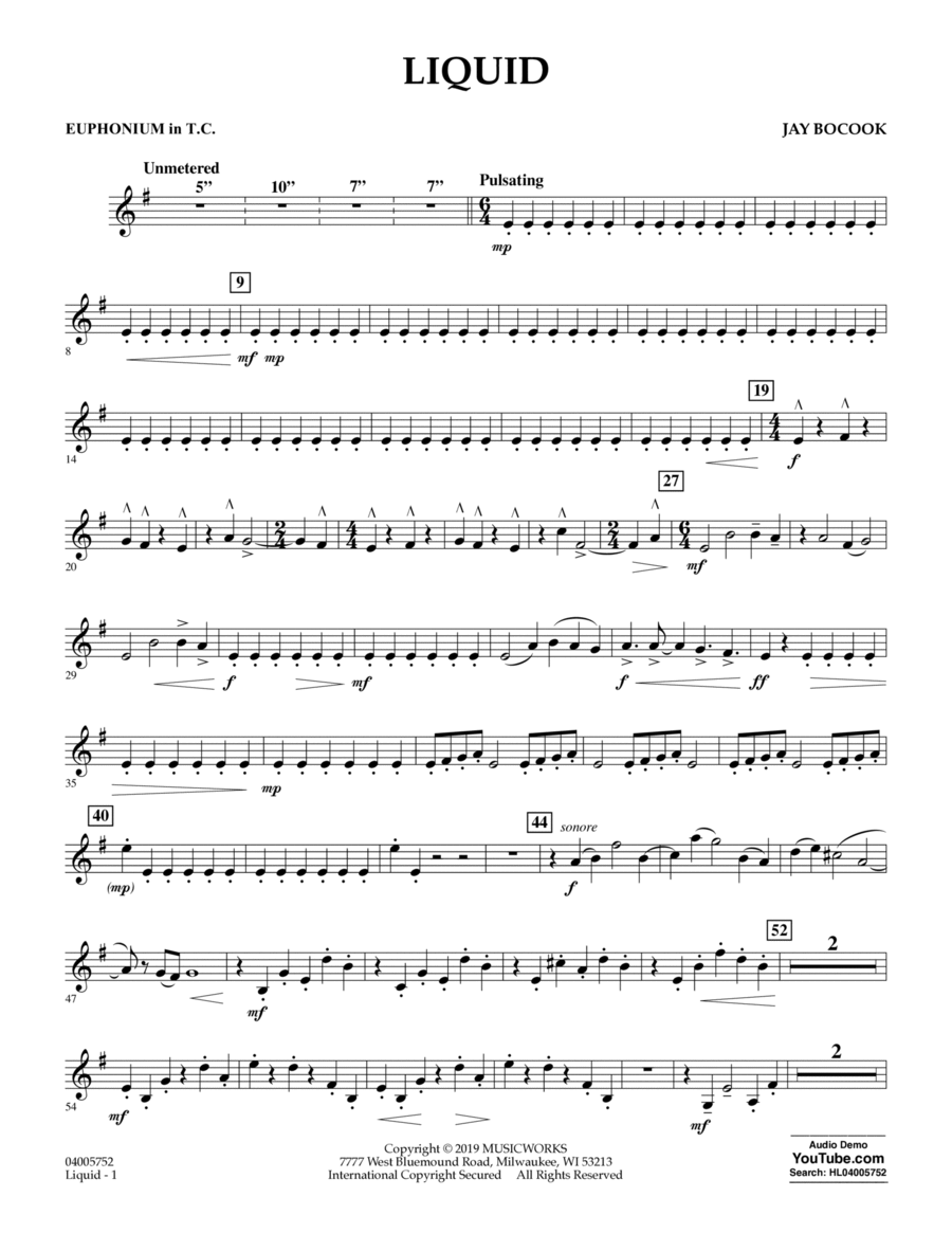 Liquid - Euphonium in Treble Clef Euphonium scores gallery preview page 1