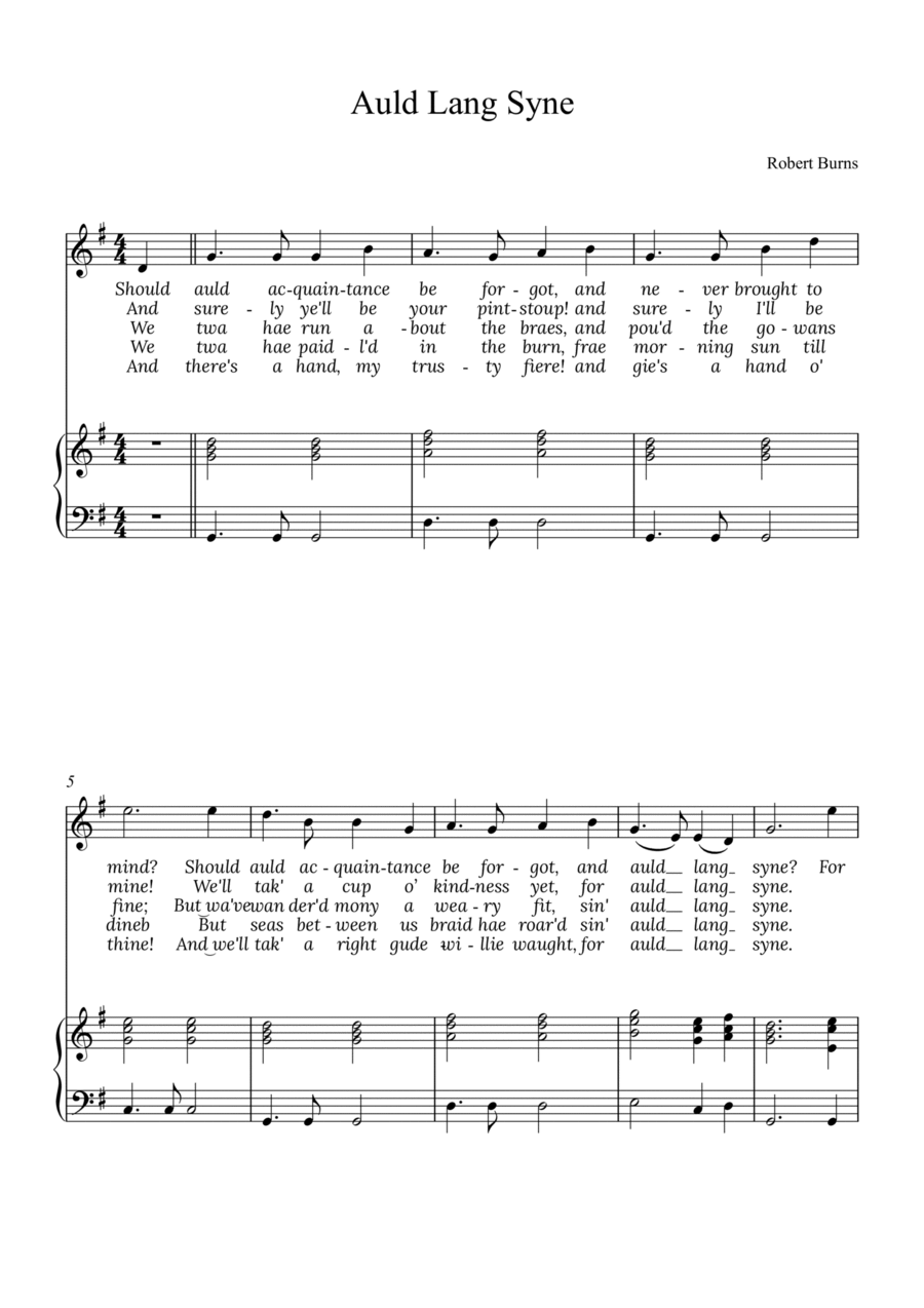 Auld Lang Syne Alto Voice scores gallery preview page 1