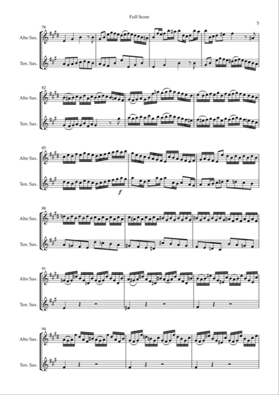 Brandenburg Concerto No. 3 in G major, BWV 1048 1st Mov. (J.S. Bach) for Saxophone Duo Woodwind Duet scores gallery preview page 5