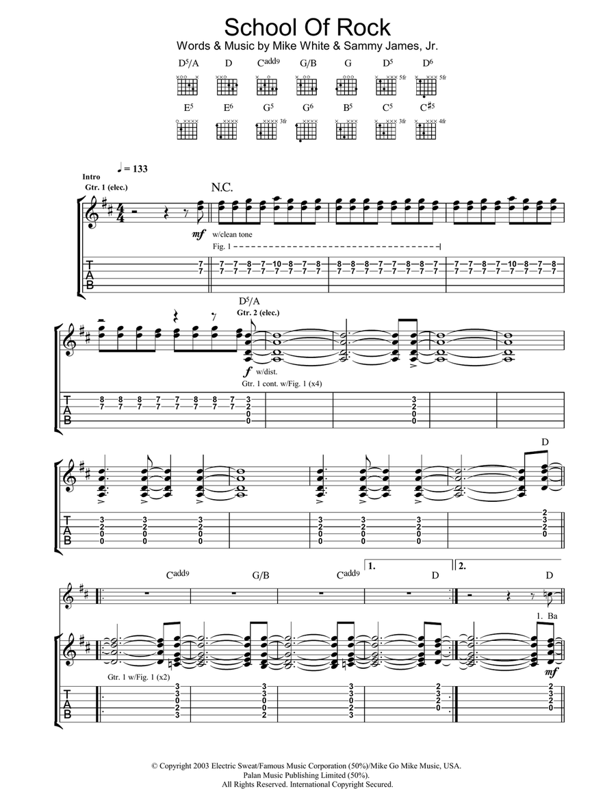 School Of Rock (from School of Rock: The Musical) Guitar Tablature scores gallery preview page 1