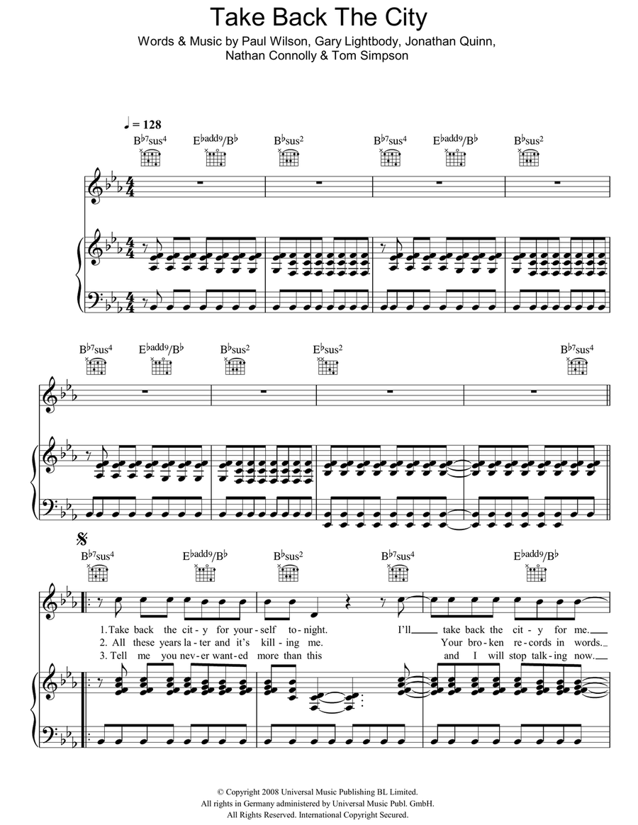 Take Back The City Take Back The City Piano, Vocal, Guitar scores gallery preview page 1