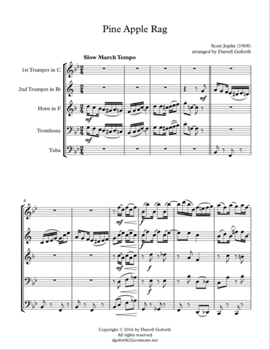 Scott Joplin: Pine Apple Rag for Brass Quintet Brass Quintet scores gallery preview page 2