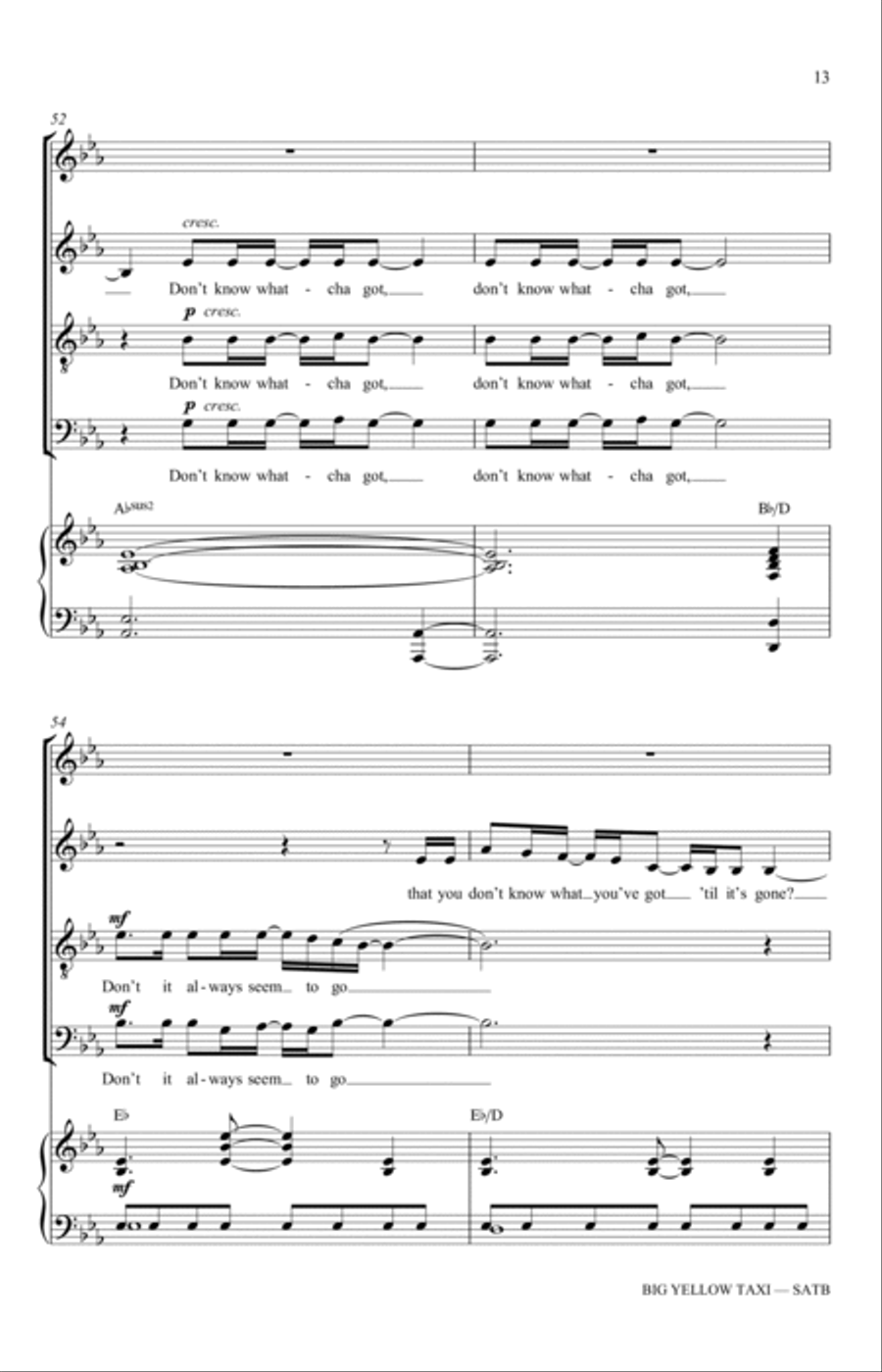 Big Yellow Taxi (arr. Adam and Matt Podd) 4-Part scores gallery preview page 13