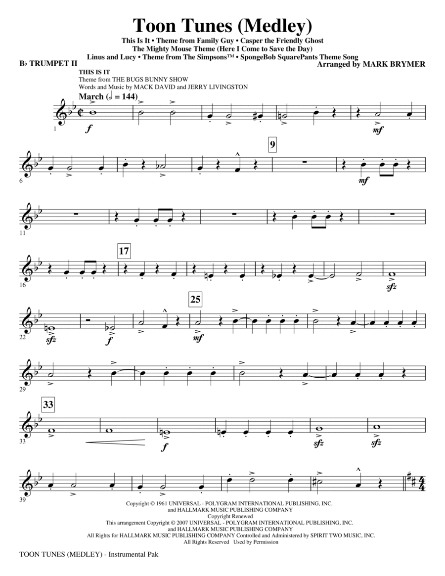 Toon Tunes - Bb Trumpet 2 Choir scores gallery preview page 1