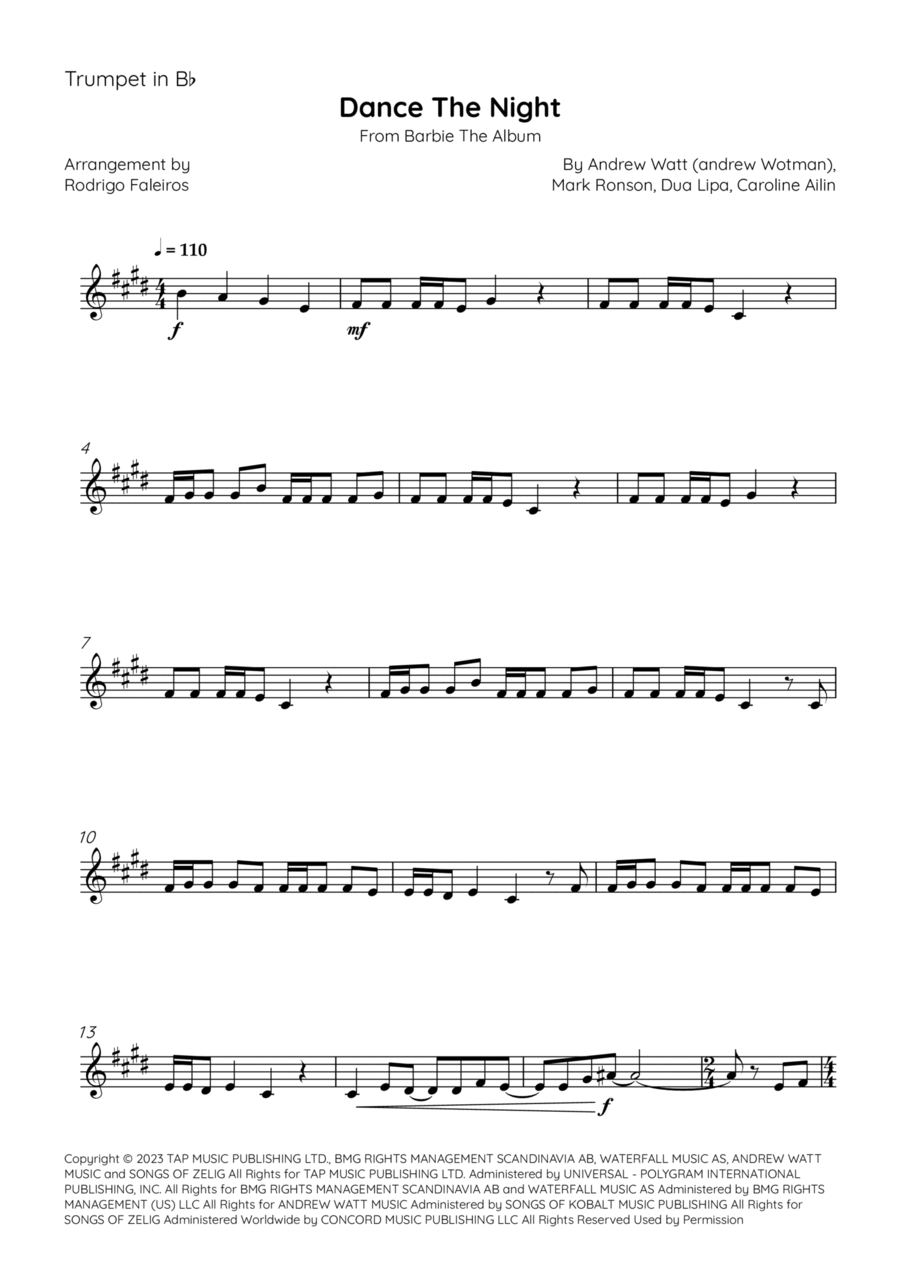 Dance The Night B-Flat Trumpet scores gallery preview page 1