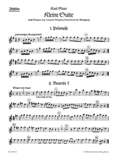 Kleine Suite nach Tänzen aus Leopold Mozarts Notenbuch für Wolfgang für Blockflötenquartett, Streichquartett oder andere Instrumente