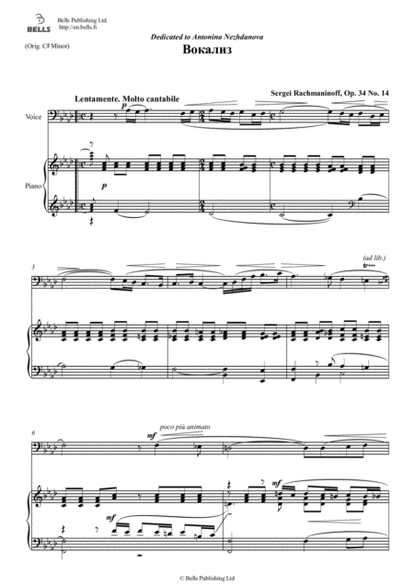 Vokaliz, Op. 34 No. 14 (F minor)