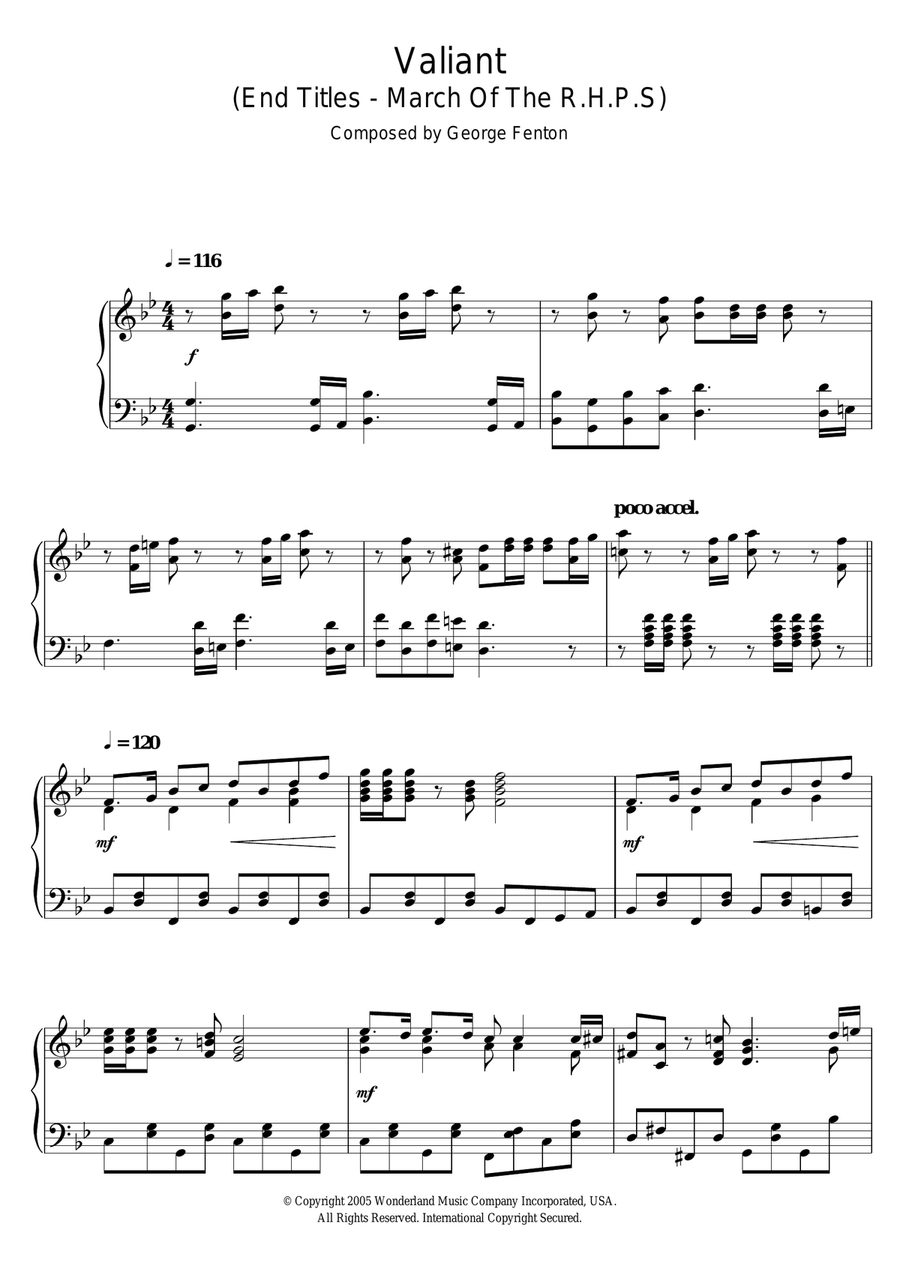 Valiant (End Titles - March Of The R.H.P.S) Piano Solo scores gallery preview page 1