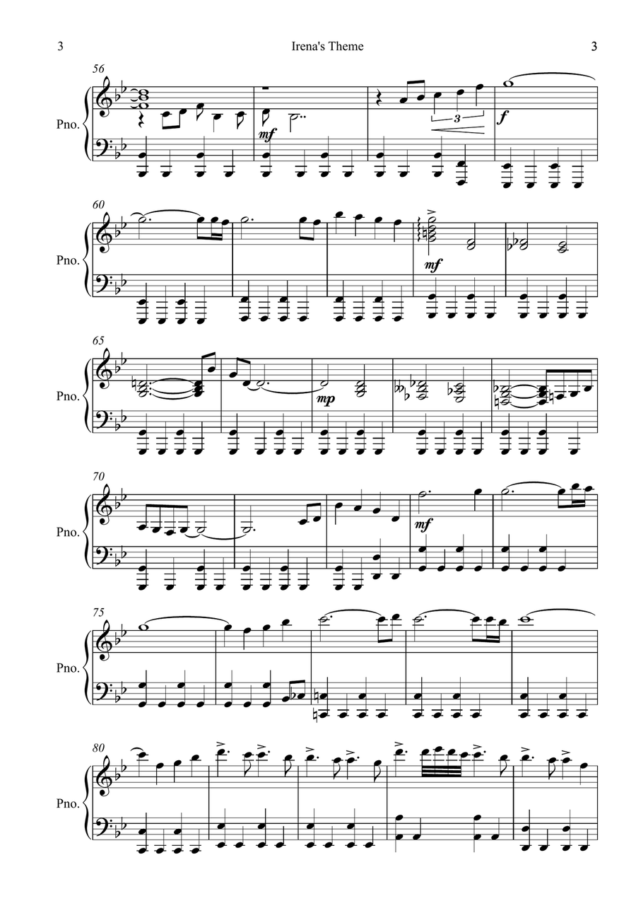Irena's Theme Piano Solo scores gallery preview page 3