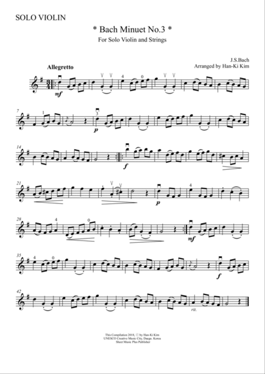Bach Minuet No.3(For Solo Vn and Strings) String Orchestra scores gallery preview page 3