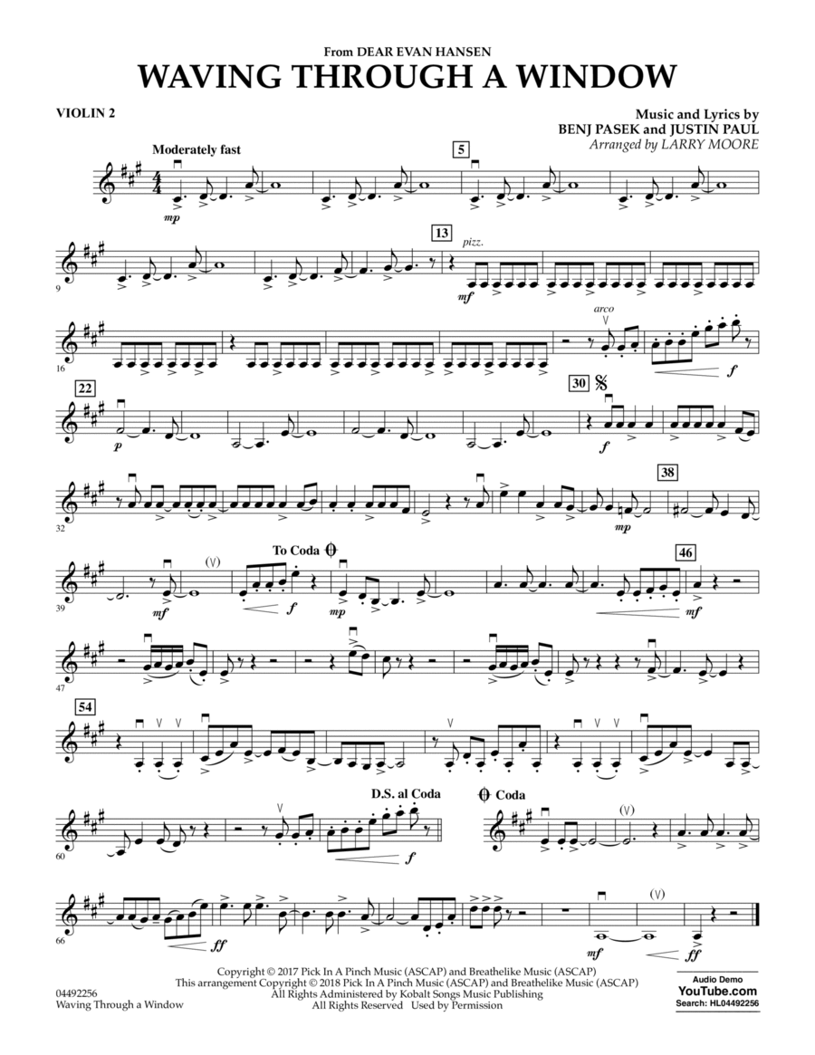 Waving Through a Window (from Dear Evan Hansen) (arr. Larry Moore) - Violin 2