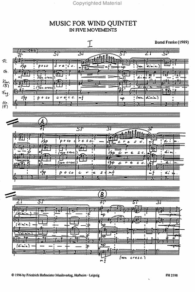 Music for wind quintet in five movements / Partitur