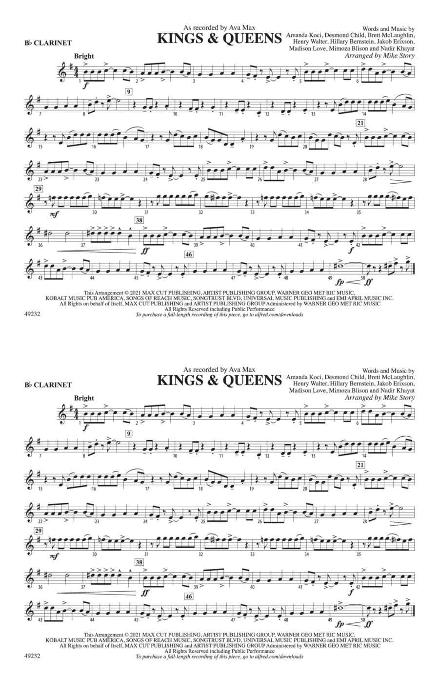 Kings & Queens: 1st B-flat Clarinet Marching Band scores gallery preview page 1