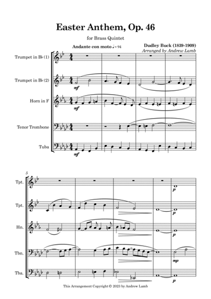 Easter Anthem, Op. 46 (for Brass Quintet) image number null