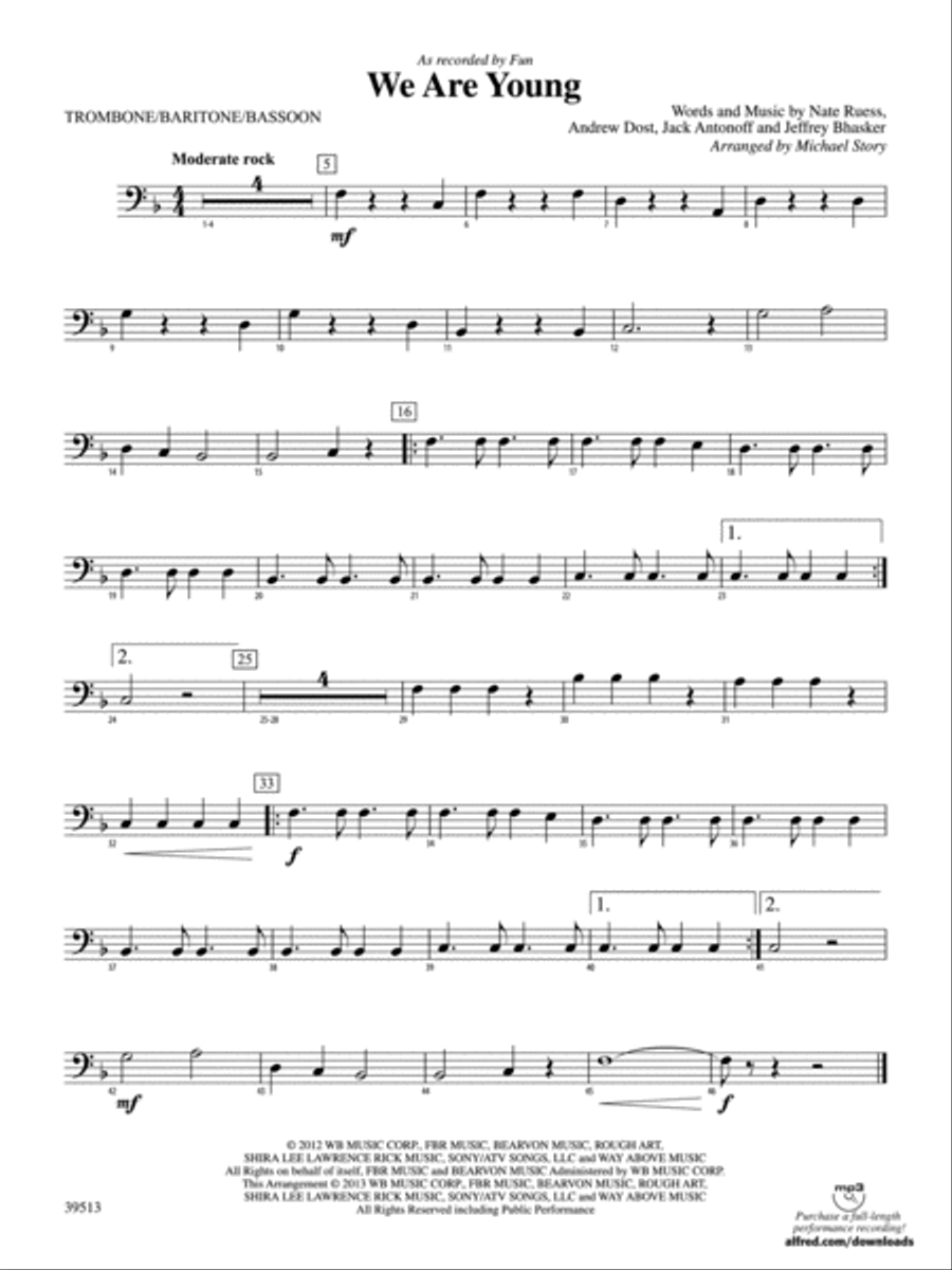 We Are Young: 1st Trombone Concert Band scores gallery preview page 1