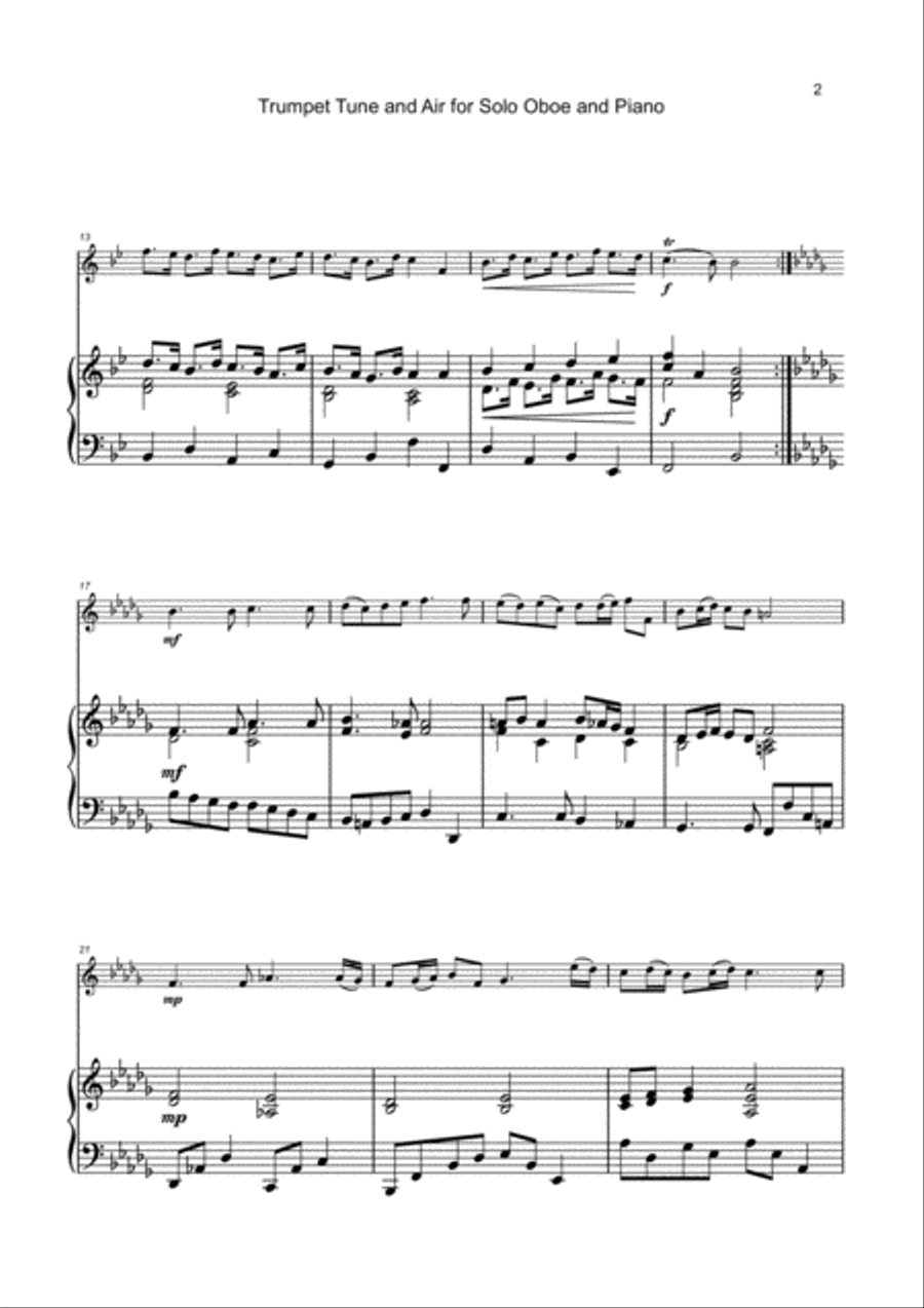 Trumpet Tune and Air, by Purcell; for solo Oboe and Piano