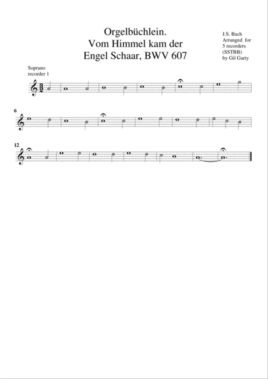Vom Himmel kam der Engel Schaar, BWV 607 from Orgelbuechlein (arrangement for 5 recorders) Recorder scores gallery preview page 5