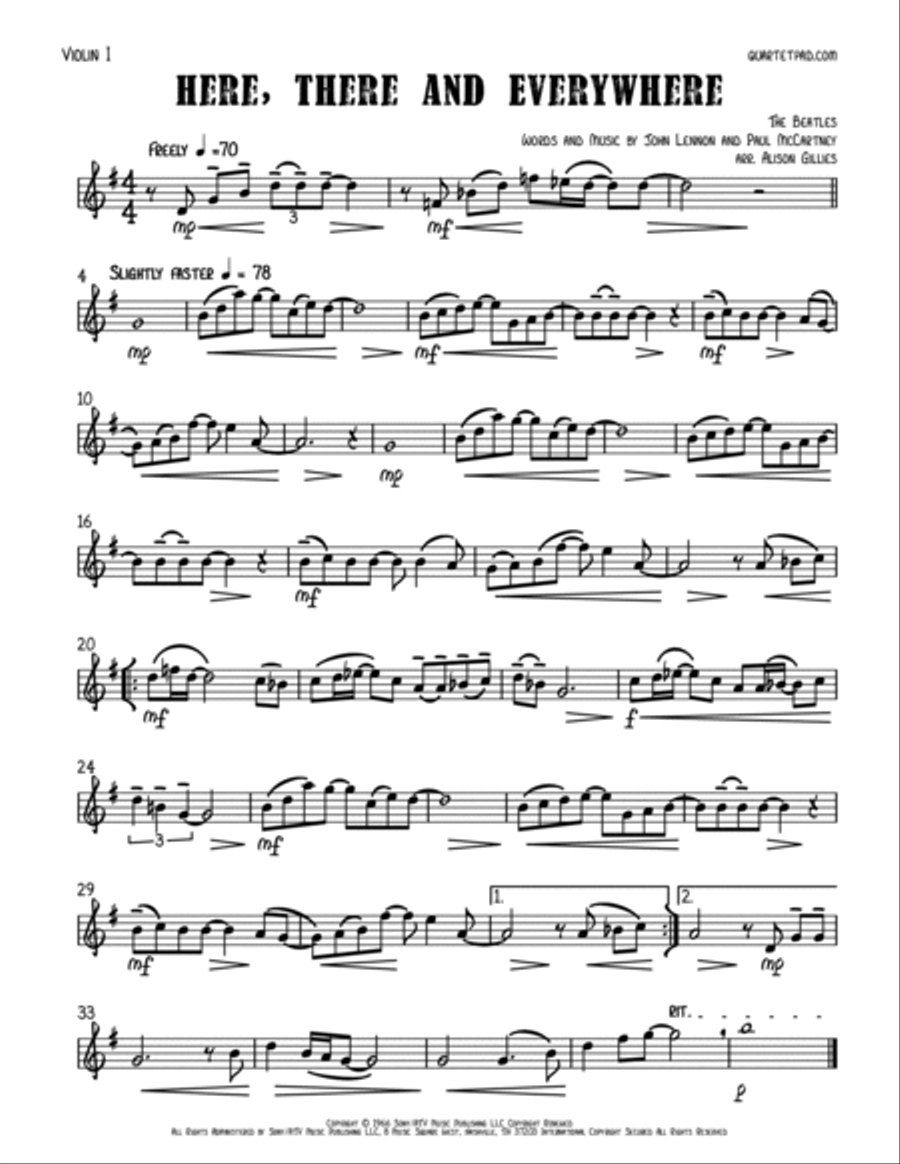 Here, There And Everywhere String Quartet scores gallery preview page 4