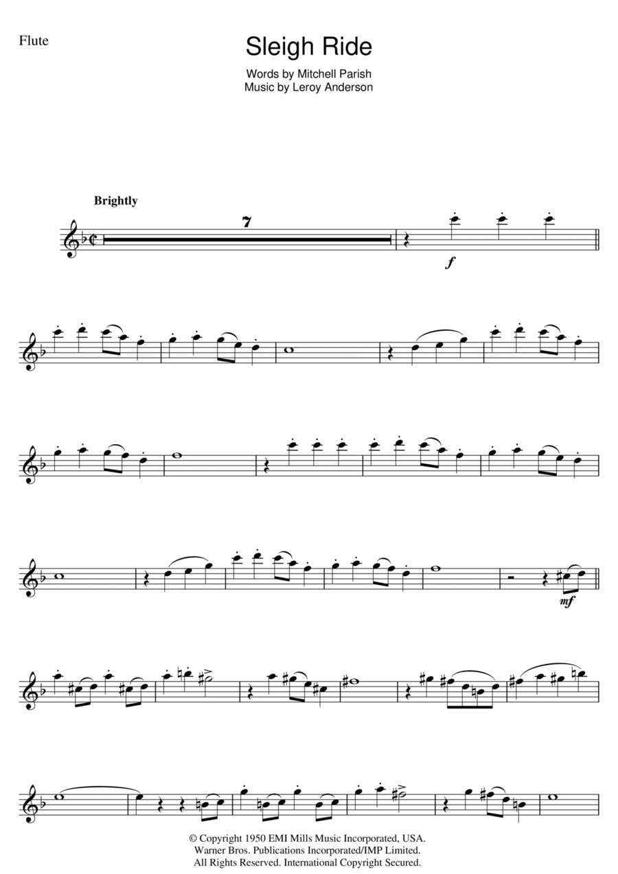 Sleigh Ride Sleigh Ride Flute Solo scores gallery preview page 1