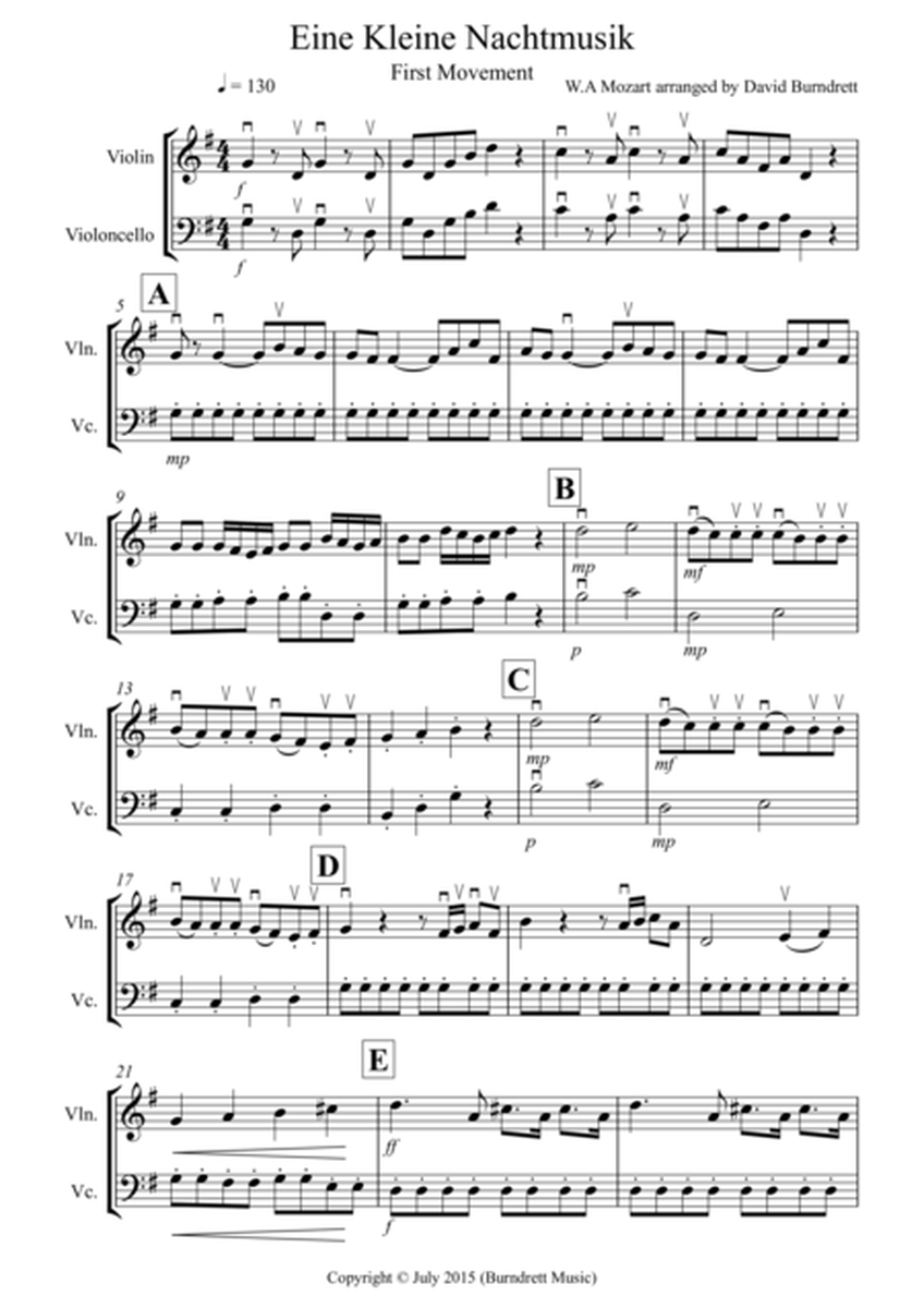 Eine Kleine Nachtmusik (1st movement) for Violin and Cello Duet image number null