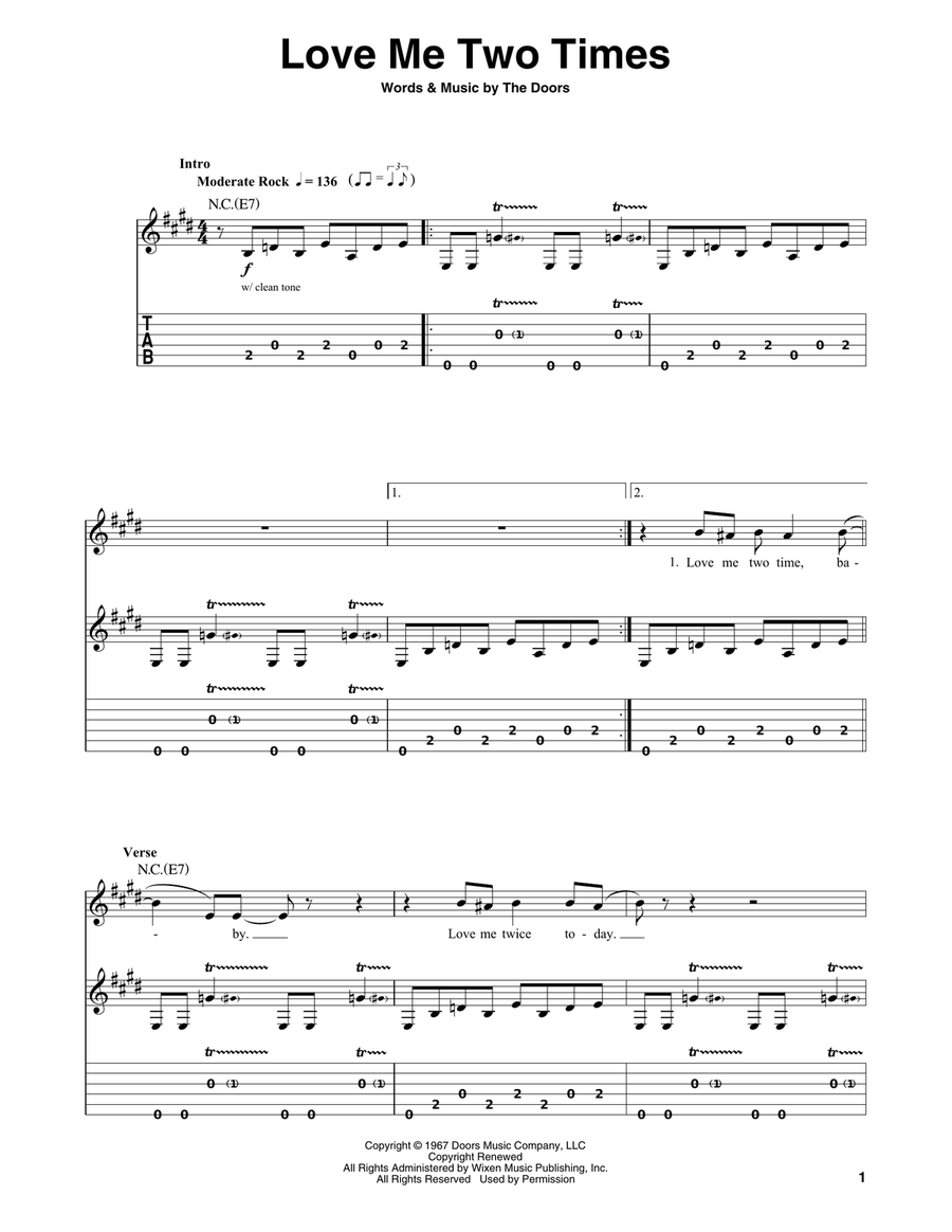 Love Me Two Times Love Me Two Times Guitar Tablature scores gallery preview page 1