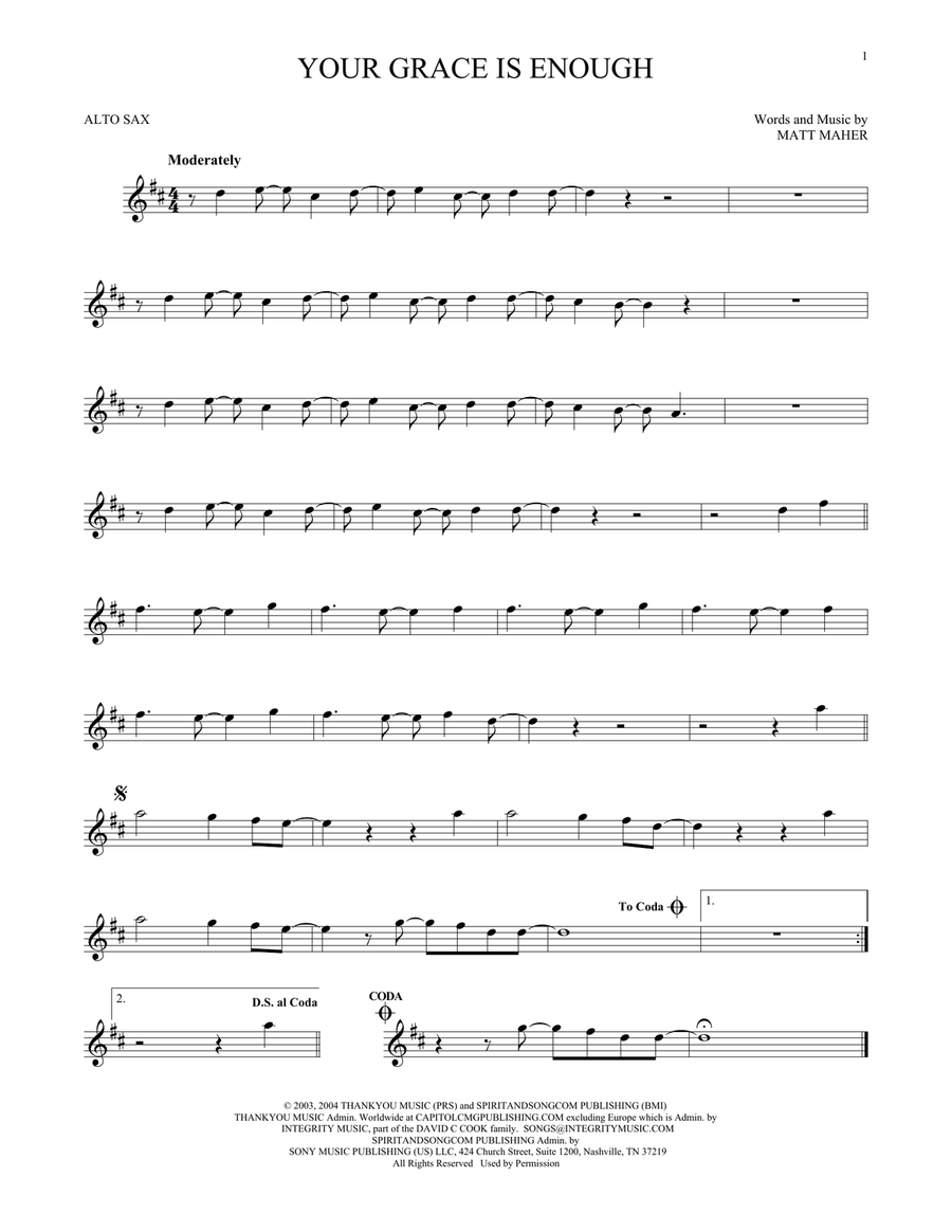 Your Grace Is Enough Your Grace Is Enough Alto Saxophone scores gallery preview page 1
