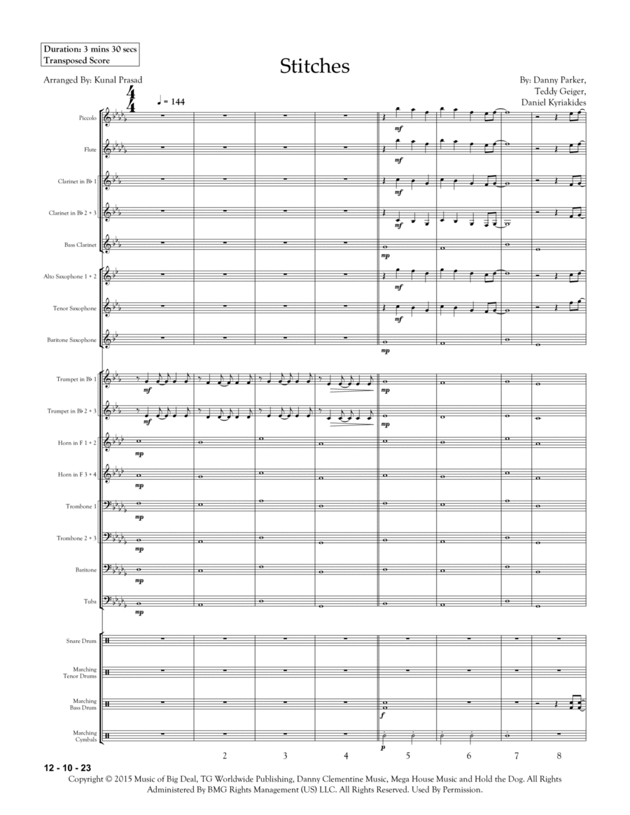 Stitches Stitches Marching Band scores gallery preview page 1