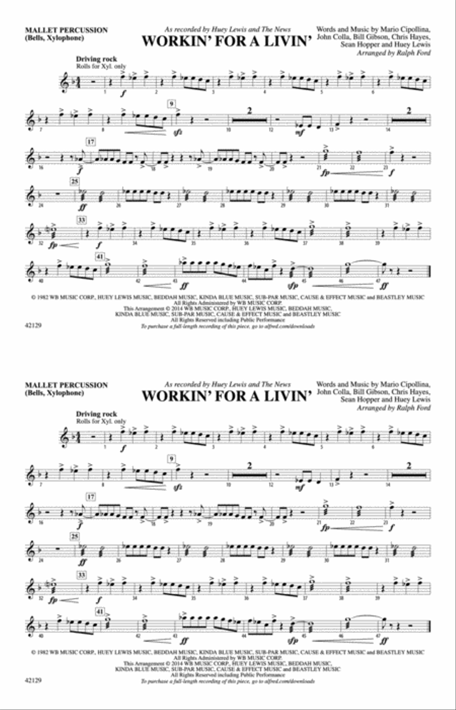 Workin' for a Livin': Mallets Marching Band scores gallery preview page 1