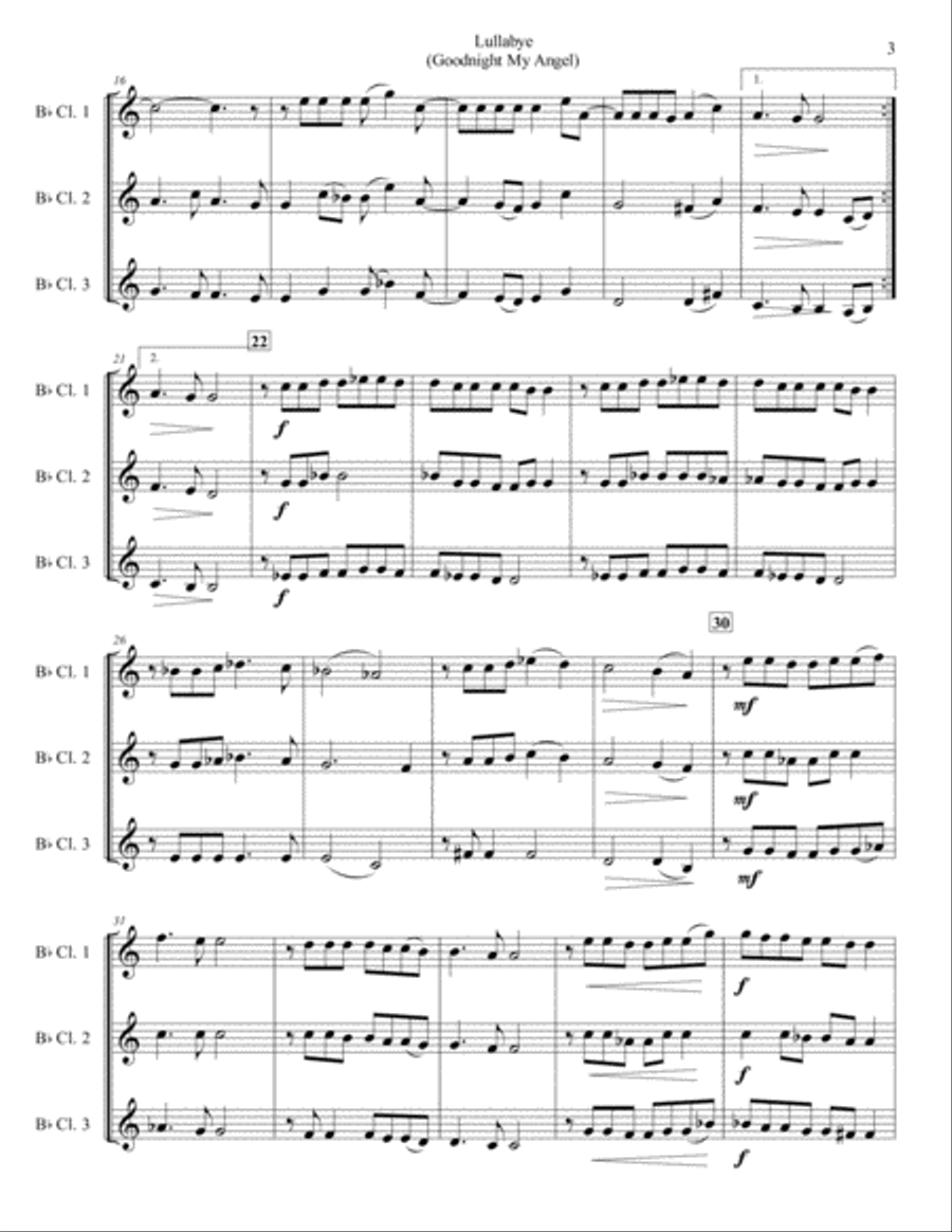 Lullabye (Goodnight, My Angel) Woodwind Trio scores gallery preview page 3