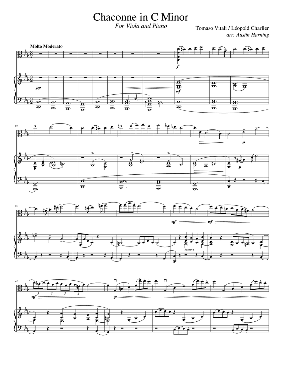 Vitali's Chaconne in C Minor, for Viola & Accompaniment Viola scores gallery preview page 1