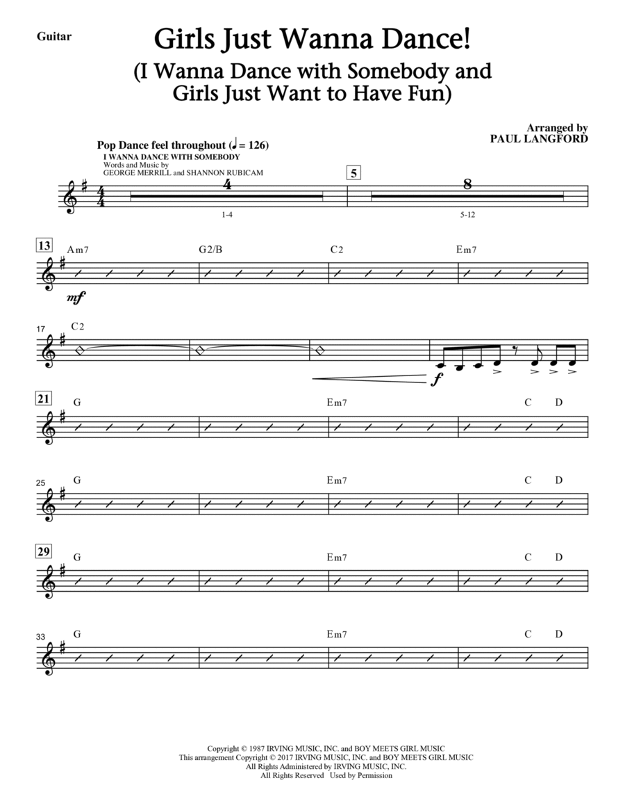 Girls Just Wanna Dance! (I Wanna Dance With Somebody And Girls Just Want To Have Fun) - Guitar Choir scores gallery preview page 1
