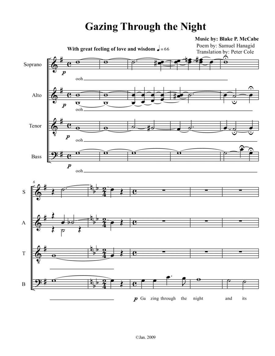 Gazing Through the Night 4-Part scores gallery preview page 1