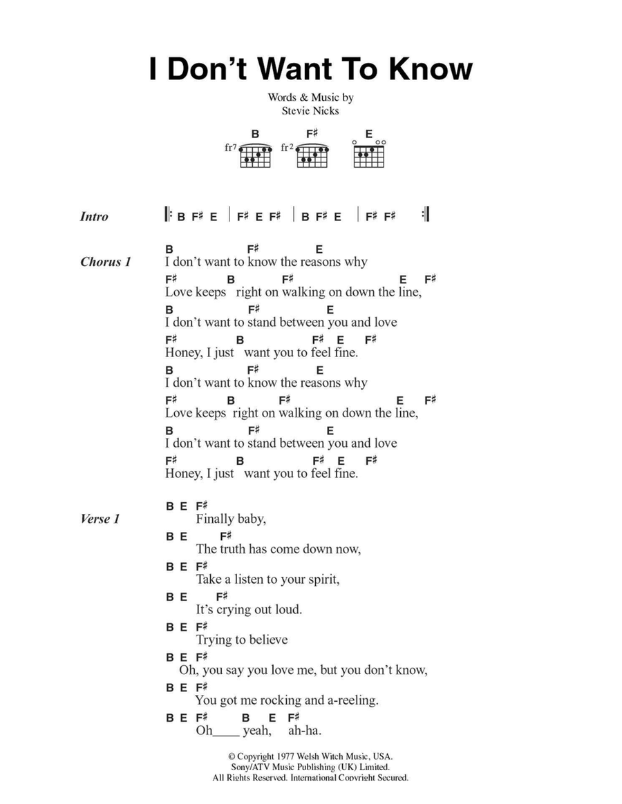 I Don't Want To Know Easy Guitar scores gallery preview page 1