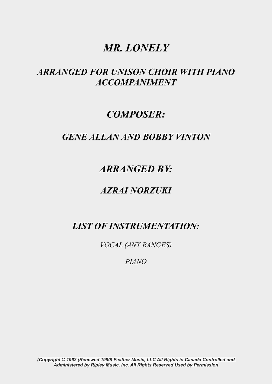 Mr. Lonely Unison Choir scores gallery preview page 2